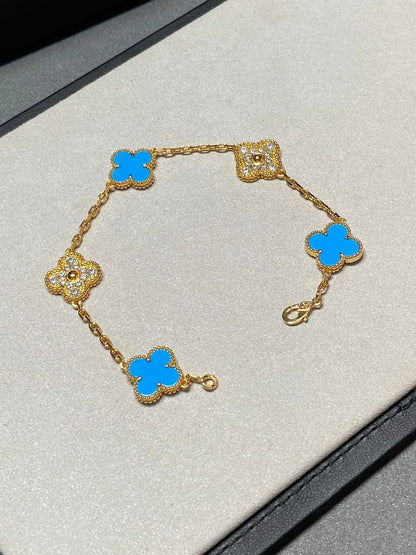 [⭐Lioran] CLOVER 5 MOTIF BLUE AGATE BRACELET COLLECTION
