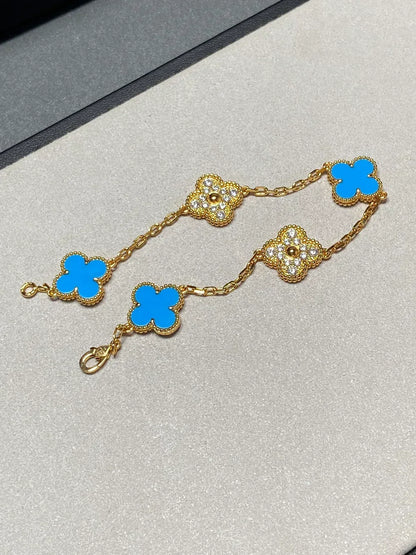 [⭐Lioran] CLOVER 5 MOTIF BLUE AGATE BRACELET COLLECTION