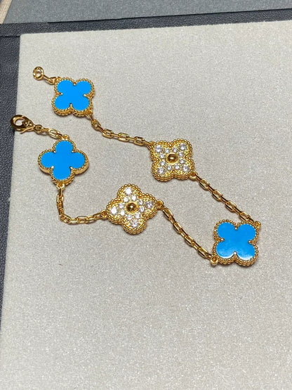 [⭐Lioran] CLOVER 5 MOTIF BLUE AGATE BRACELET COLLECTION