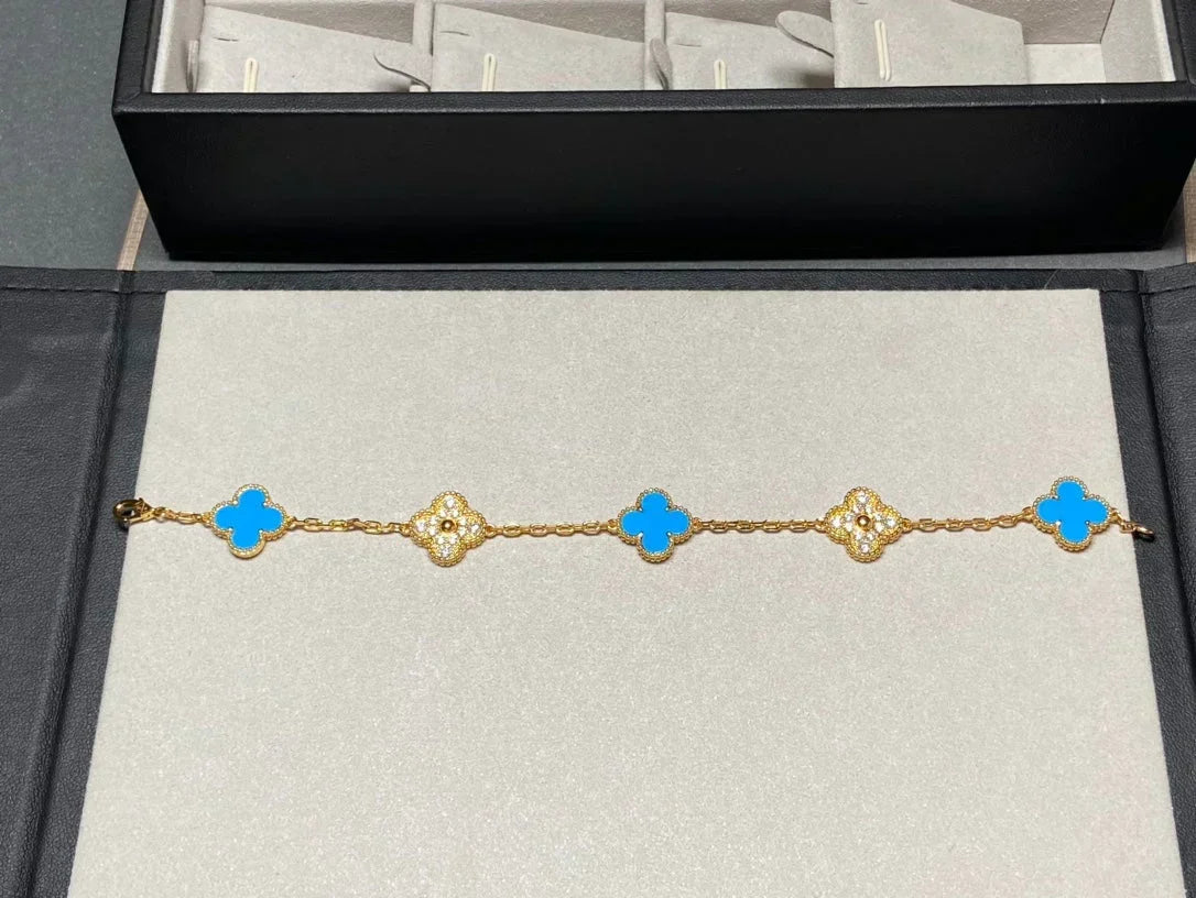 [⭐Lioran] CLOVER 5 MOTIF BLUE AGATE BRACELET COLLECTION