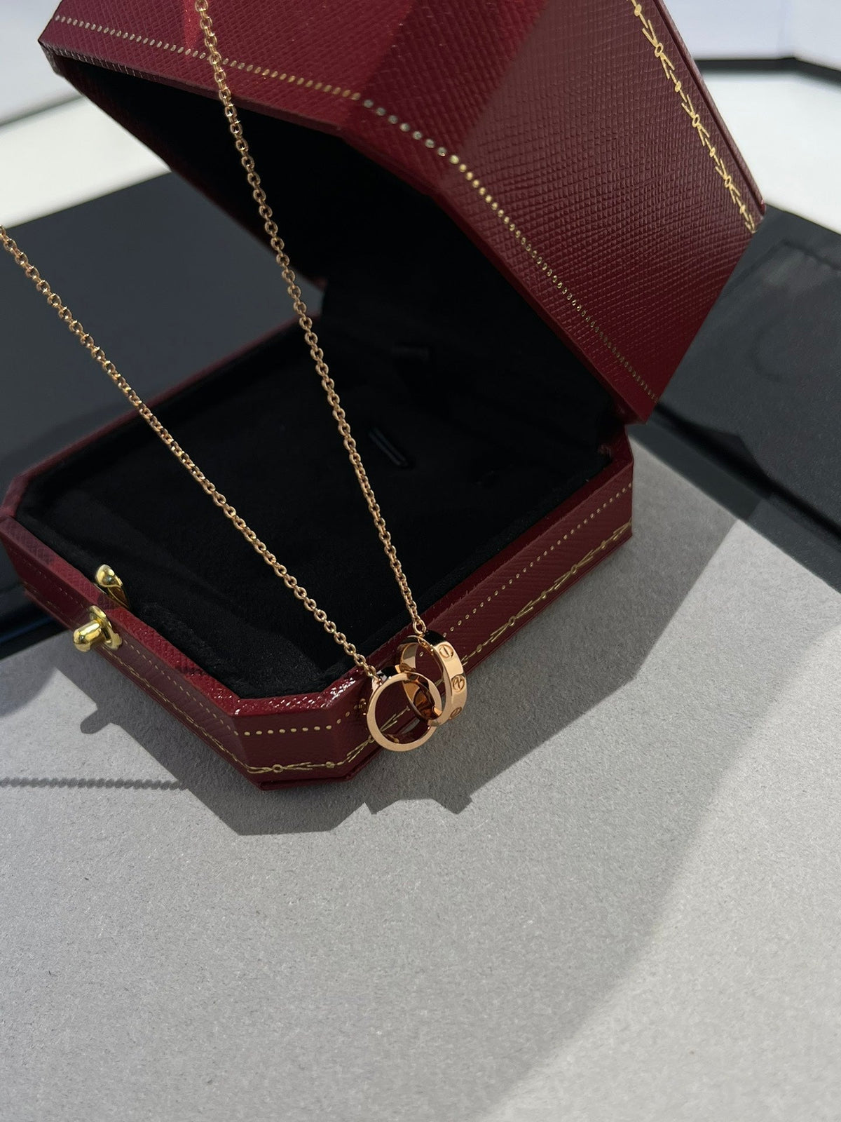 [⭐Lioran]LOVE NECKLACE DOUBLE RING PINK GOLD
