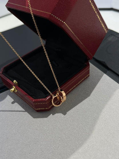 [⭐Lioran]LOVE NECKLACE DOUBLE RING PINK GOLD