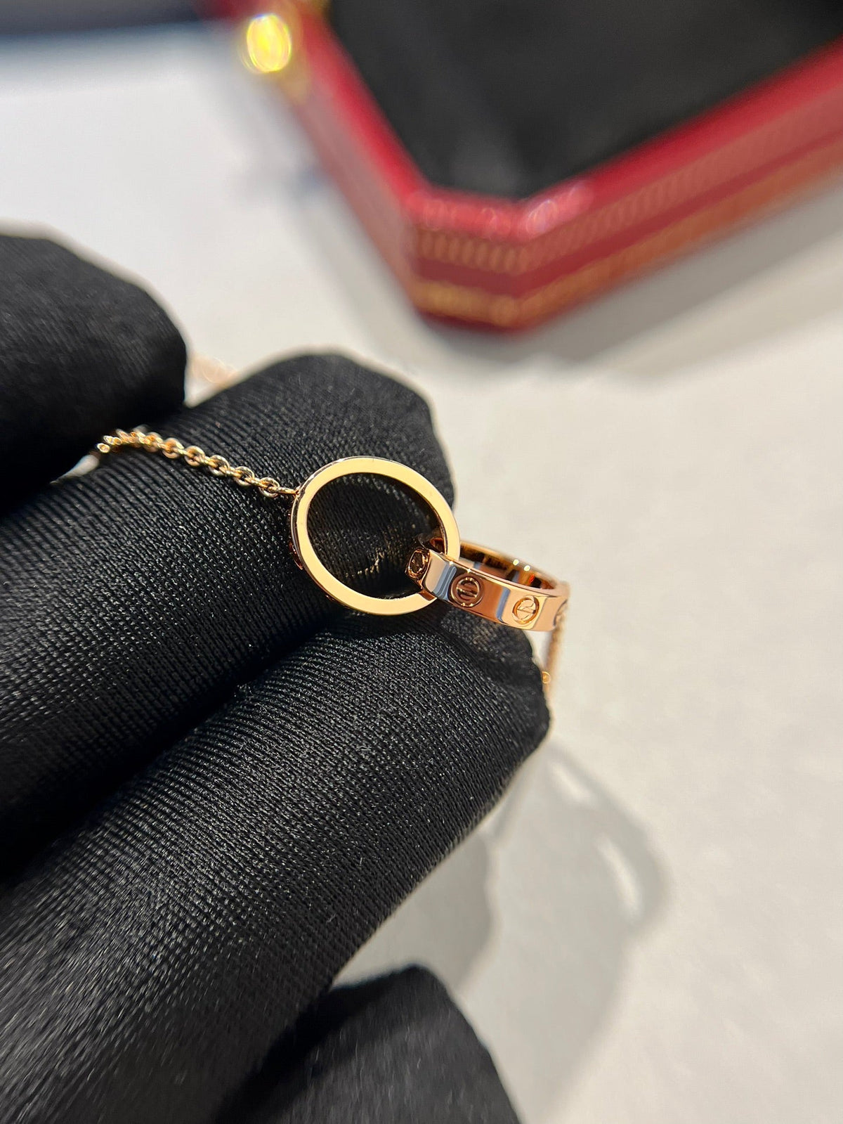 [⭐Lioran]LOVE NECKLACE DOUBLE RING PINK GOLD