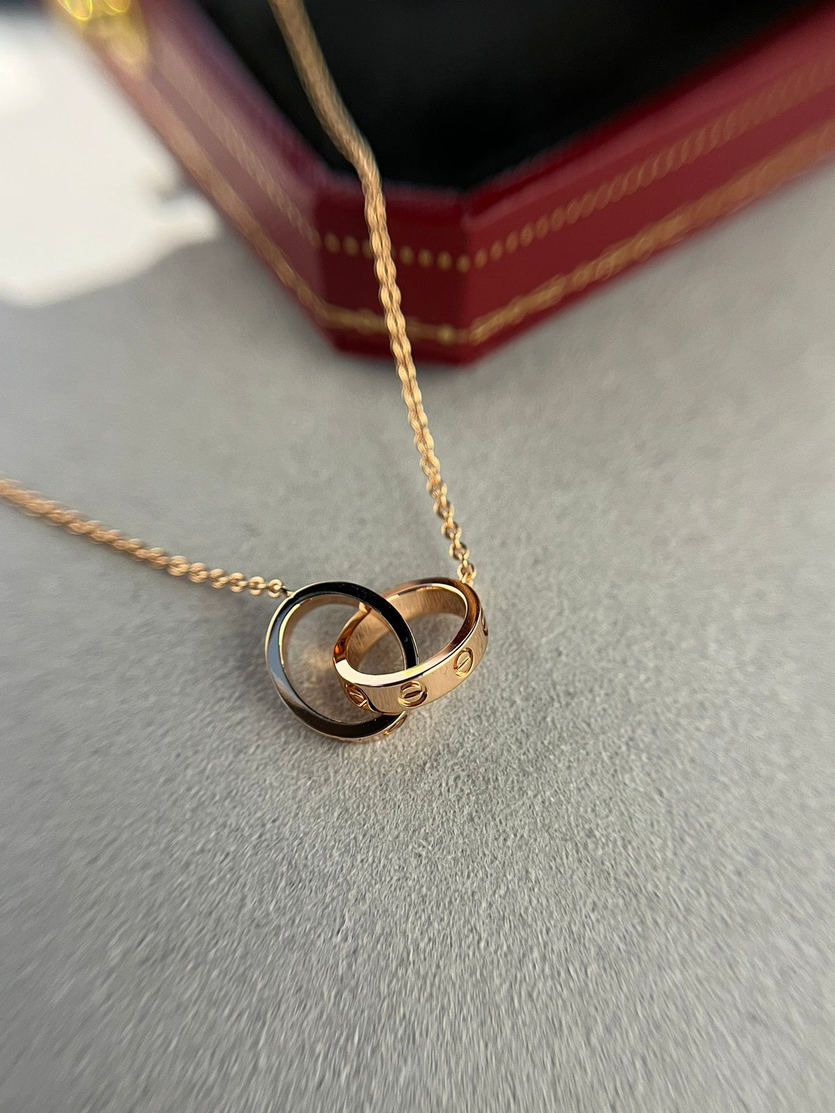 [⭐Lioran]LOVE NECKLACE DOUBLE RING PINK GOLD