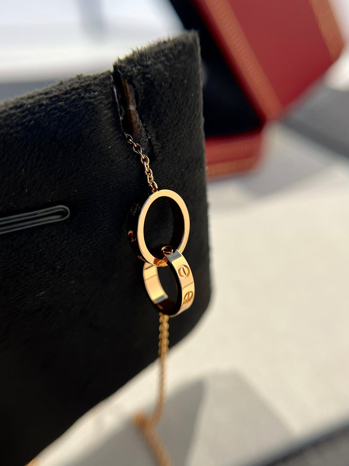 [⭐Lioran]LOVE NECKLACE DOUBLE RING PINK GOLD