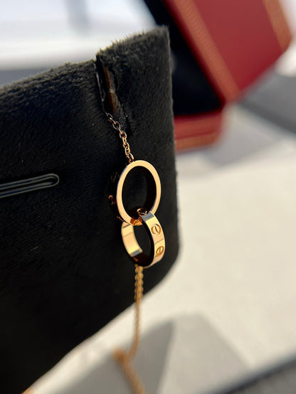 [⭐Lioran]LOVE NECKLACE DOUBLE RING PINK GOLD