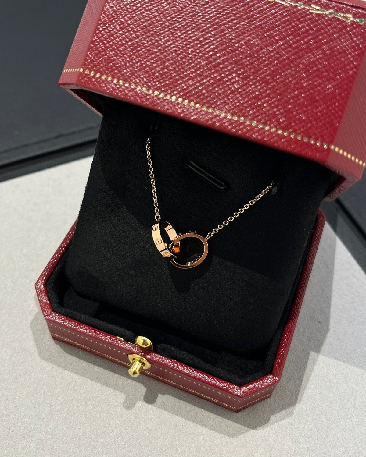 [⭐Lioran]LOVE NECKLACE DOUBLE RING PINK GOLD