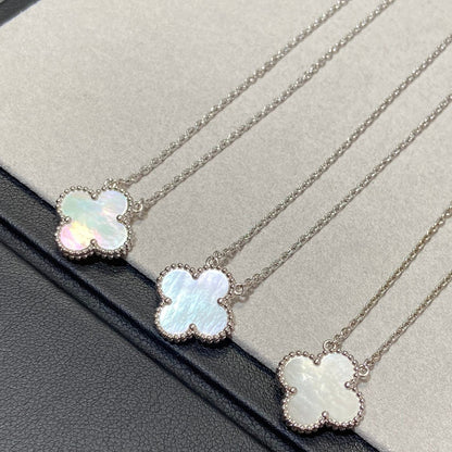 [⭐Lioran]CLOVER MEDIUM SILVER WHITE MOP NECKLACE
