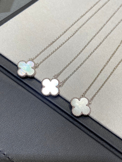 [⭐Lioran]CLOVER MEDIUM SILVER WHITE MOP NECKLACE