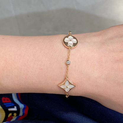 [⭐Lioran]STAR AND SUN 4 MOTIF WHITE MOP PINK GOLD BRACELET