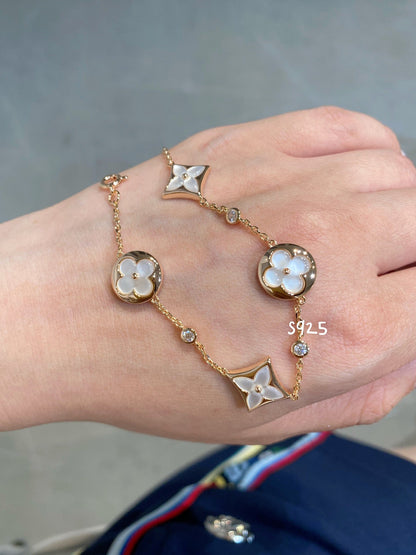 [⭐Lioran]STAR AND SUN 4 MOTIF WHITE MOP PINK GOLD BRACELET