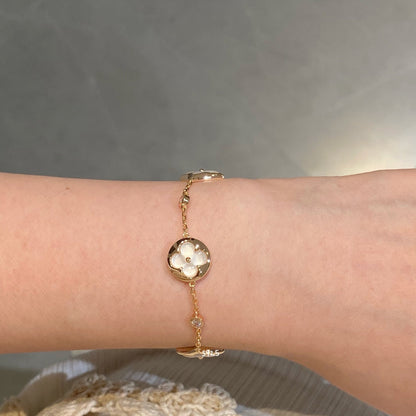 [⭐Lioran]STAR AND SUN 4 MOTIF WHITE MOP PINK GOLD BRACELET