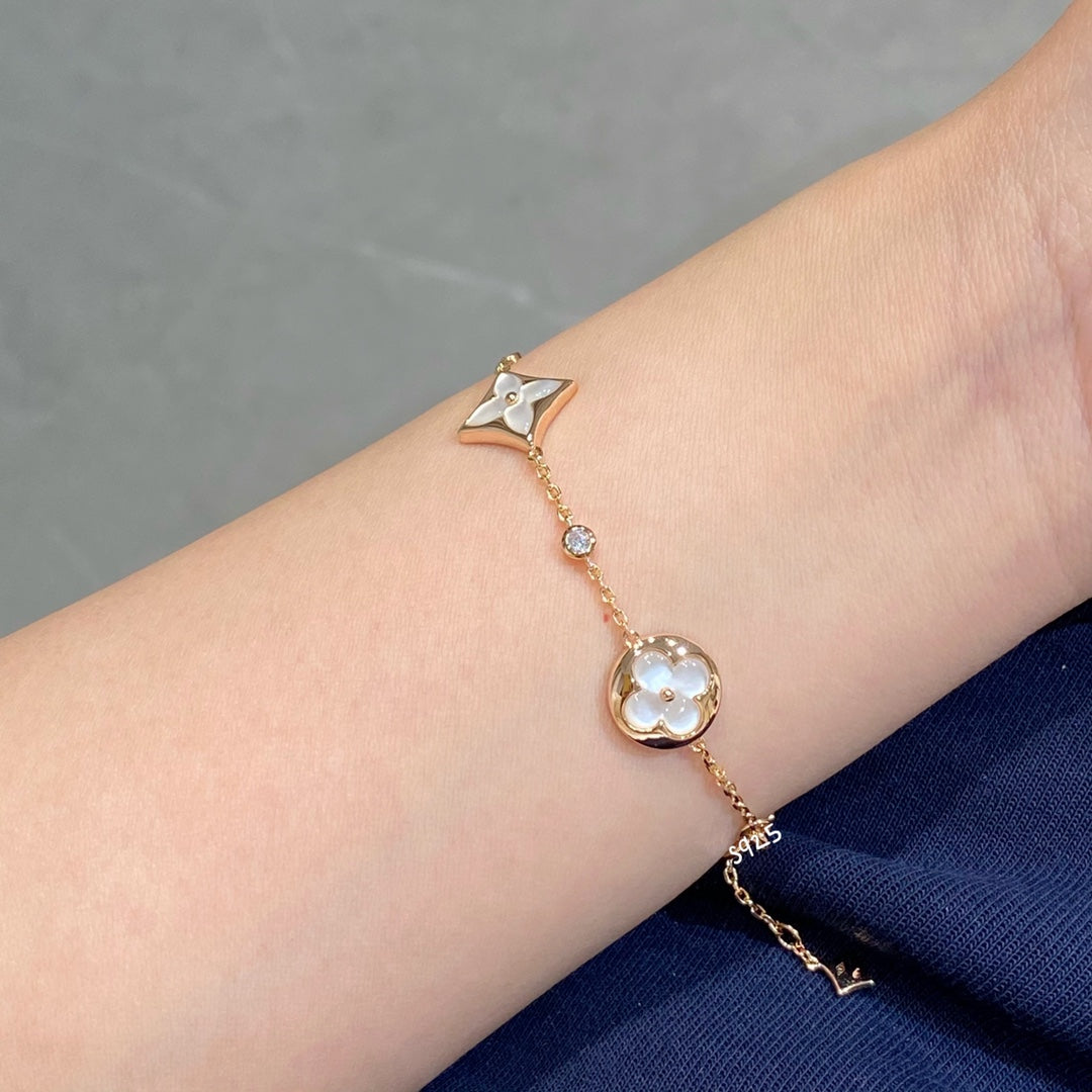 [⭐Lioran]STAR AND SUN 4 MOTIF WHITE MOP PINK GOLD BRACELET
