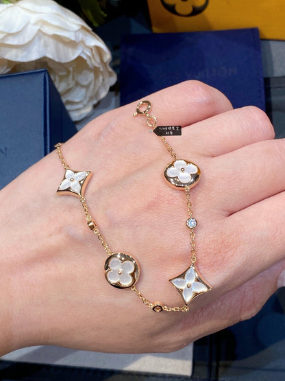 [⭐Lioran]STAR AND SUN 4 MOTIF WHITE MOP PINK GOLD BRACELET