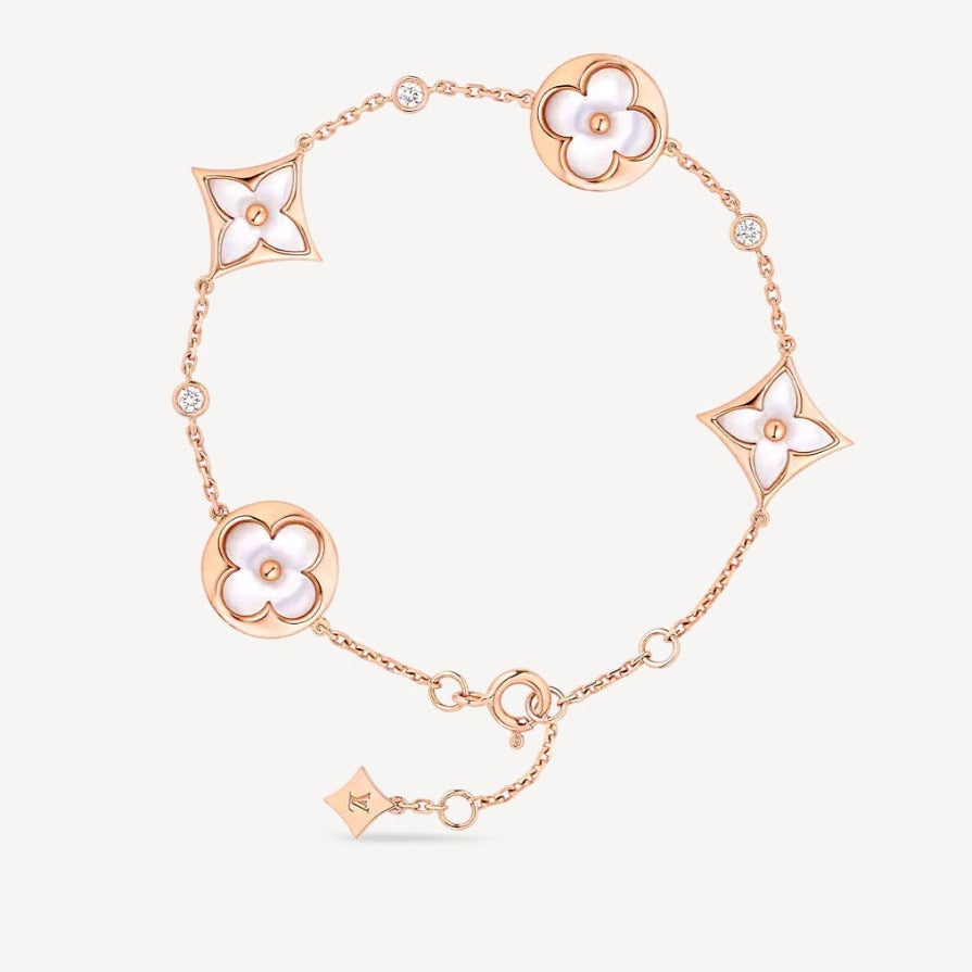 [⭐Lioran]STAR AND SUN 4 MOTIF WHITE MOP PINK GOLD BRACELET
