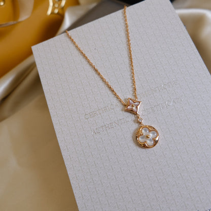 [⭐Lioran]STAR AND SUN WHITE MOP 2 MOTIF PINK GOLD NECKLACE