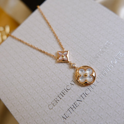 [⭐Lioran]STAR AND SUN WHITE MOP 2 MOTIF PINK GOLD NECKLACE