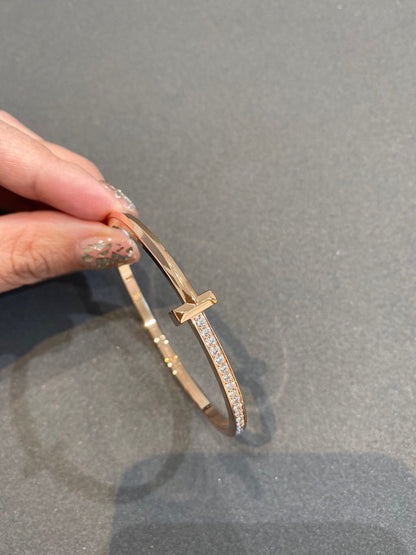 [Lioran]NARROW T1 HINGED BANGLE DIAMOND PINK GOLD