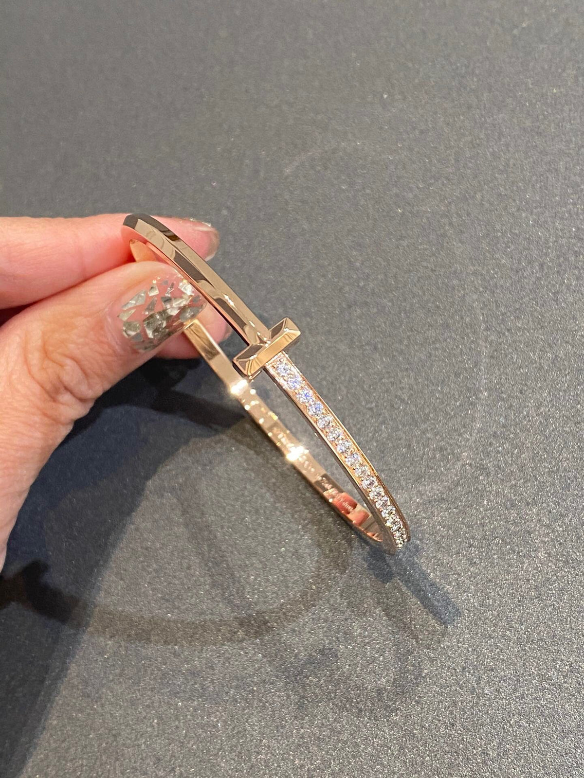 [Lioran]NARROW T1 HINGED BANGLE DIAMOND PINK GOLD