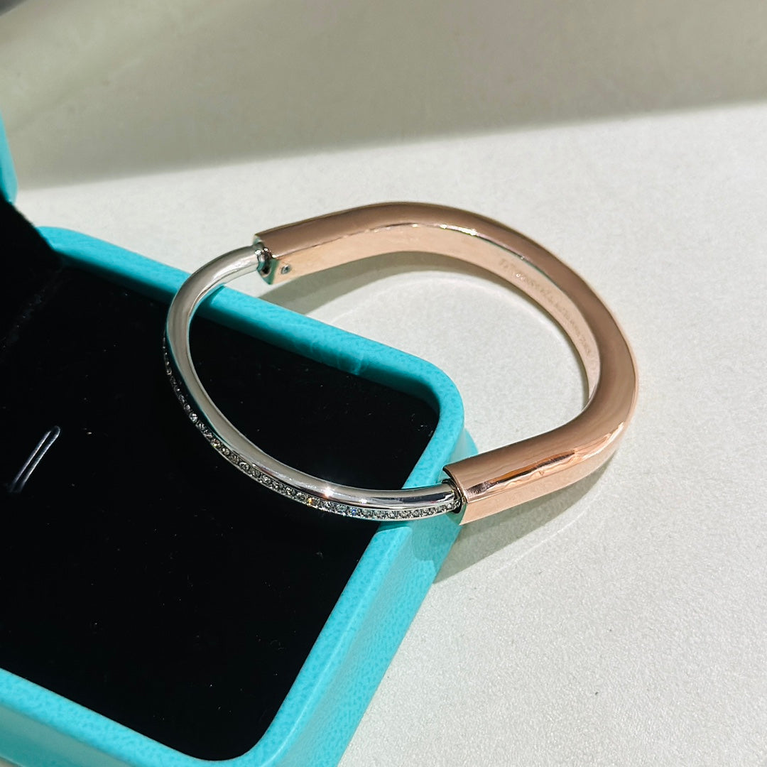 [Lioran]LOCK PINK GOLD SILVER DIAMOND BRACELET