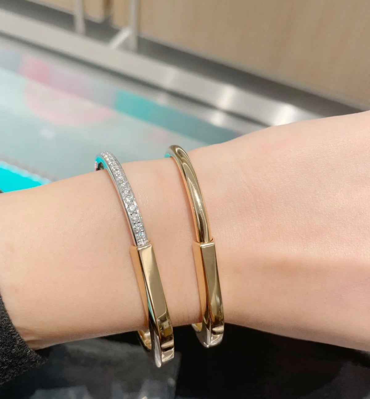 [Lioran]LOCK PINK GOLD SILVER DIAMOND BRACELET