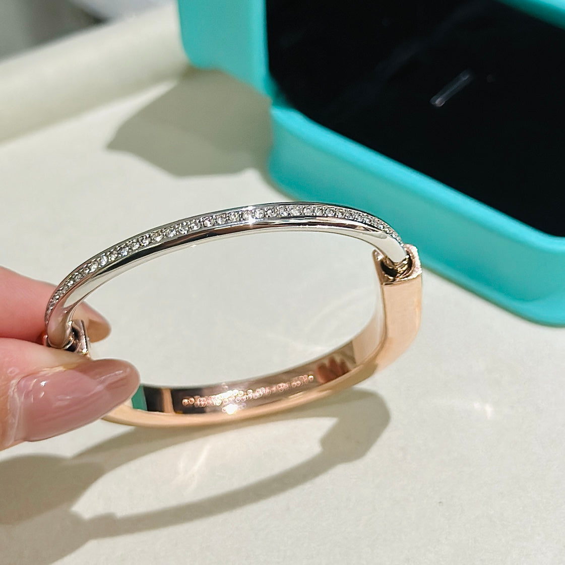 [Lioran]LOCK PINK GOLD SILVER DIAMOND BRACELET