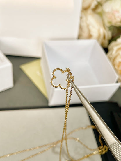 [⭐Lioran]CLOVER ROCK CRYSTAL ROSE GOLD NECKLACE