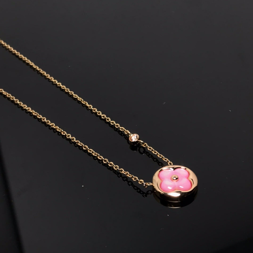 [⭐Lioran]COLOR BLOSSOM PINK MOP SUN GOLD NECKLACE