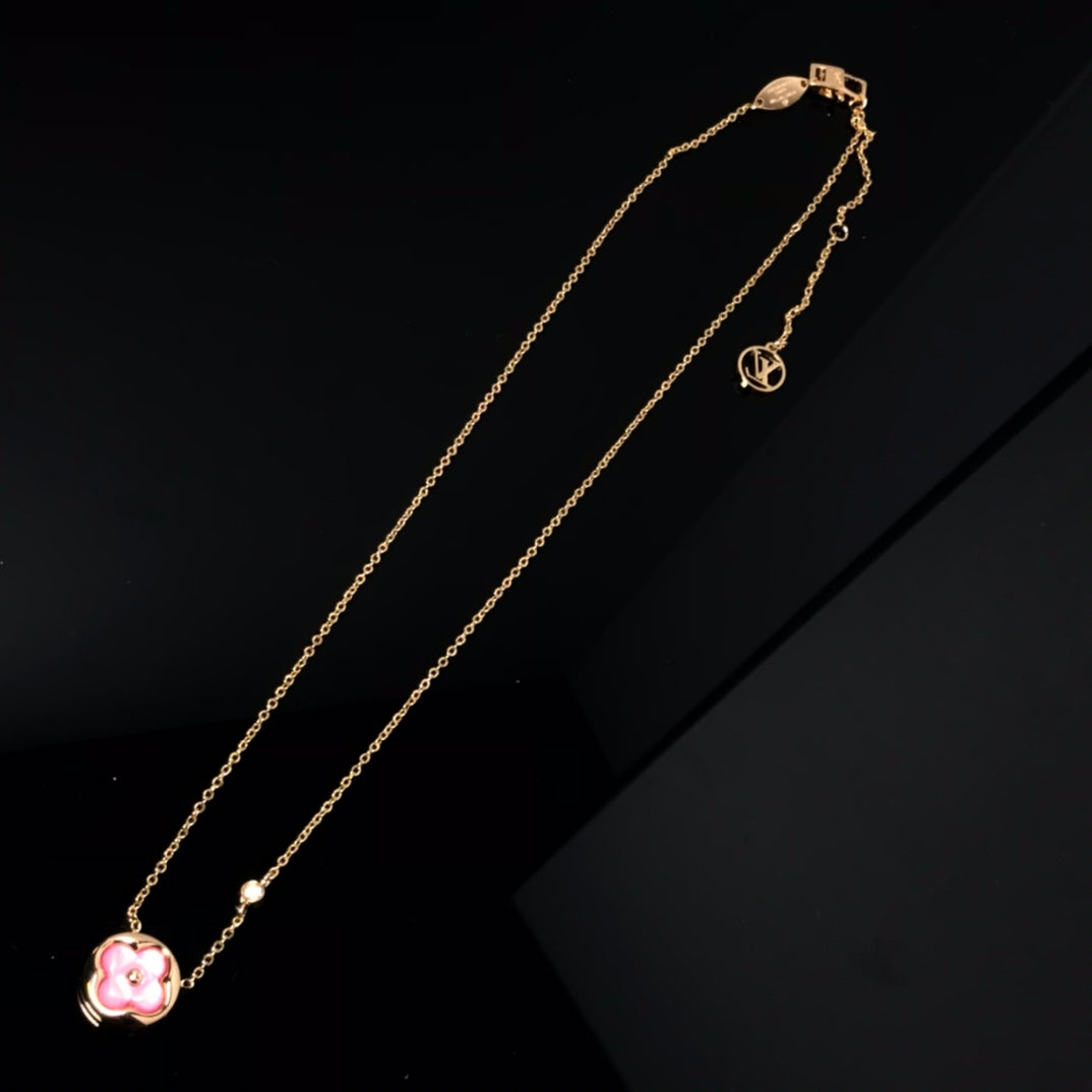[⭐Lioran]COLOR BLOSSOM PINK MOP SUN GOLD NECKLACE
