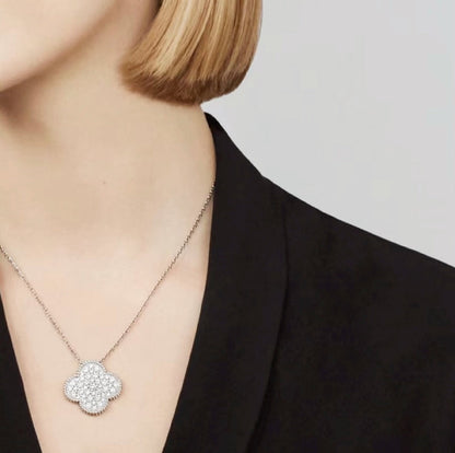 [⭐Lioran]CLOVER 25MM LARGE PENDANT DIAMOND PAVED SILVER NECKLACE
