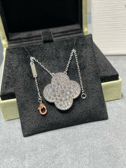 [⭐Lioran]CLOVER 25MM LARGE PENDANT DIAMOND PAVED SILVER NECKLACE
