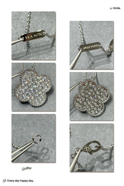 [⭐Lioran]CLOVER 25MM LARGE PENDANT DIAMOND PAVED SILVER NECKLACE
