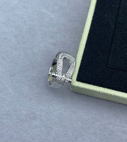 [⭐Lioran]Wide Hoof-Shaped Diamond-Studded Ring