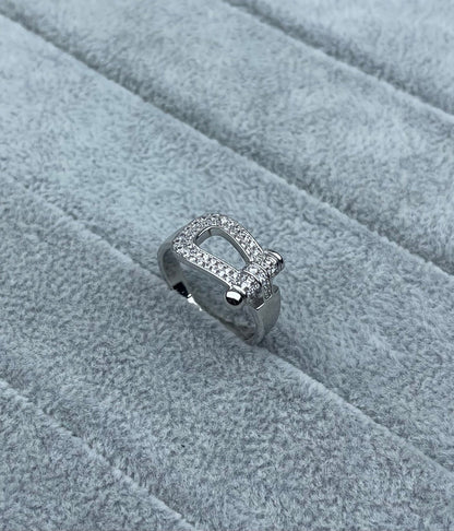 [⭐Lioran]Wide Hoof-Shaped Diamond-Studded Ring