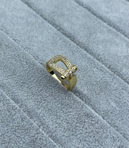 [⭐Lioran]Wide Hoof-Shaped Diamond-Studded Ring