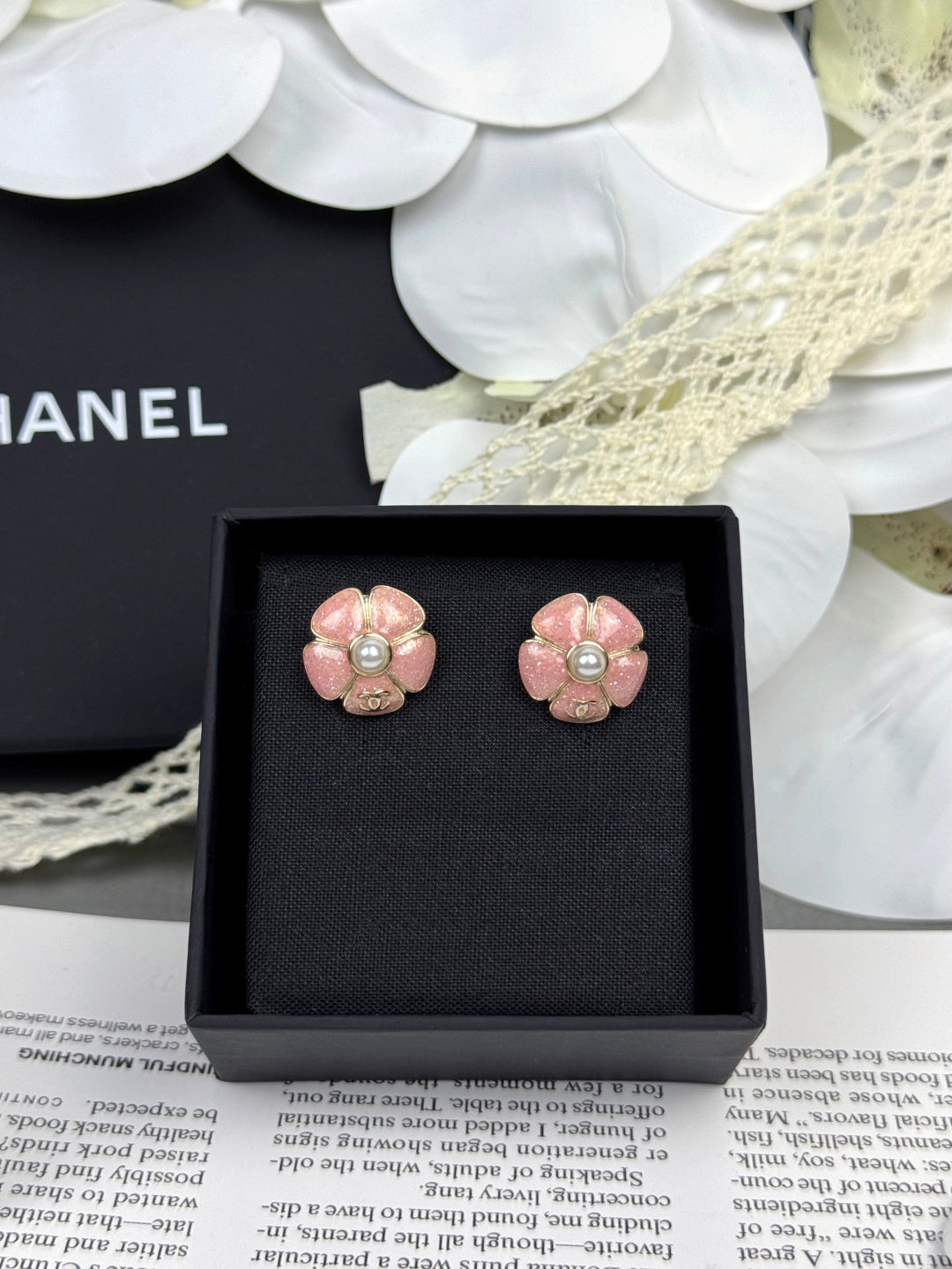 [⭐Lioran]26C Pink Camellia Pearl Enamel Stud Earrings
