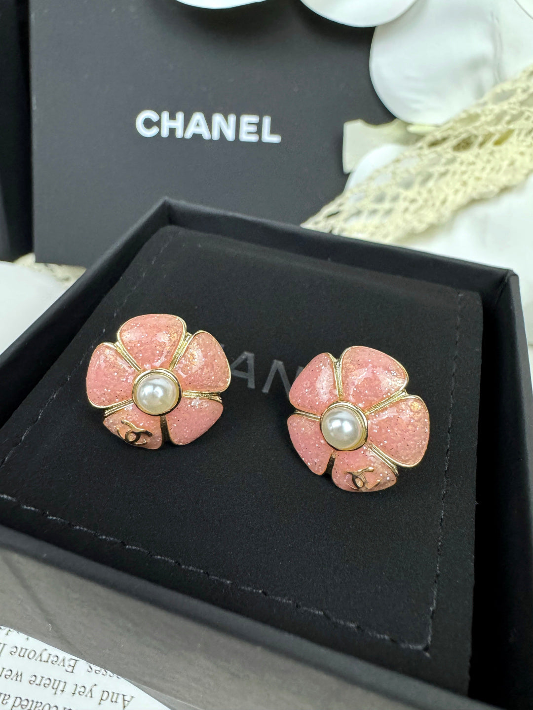 [⭐Lioran]26C Pink Camellia Pearl Enamel Stud Earrings