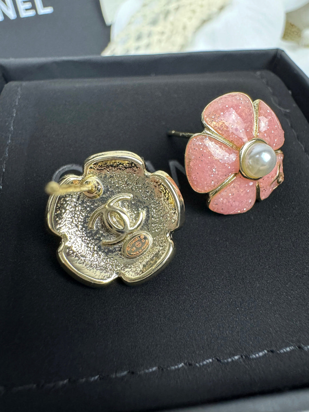 [⭐Lioran]26C Pink Camellia Pearl Enamel Stud Earrings
