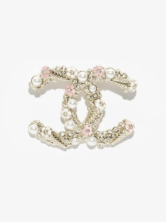 [⭐Lioran]26C Pink-White Enamel Ice Cream Cone Double C Brooch