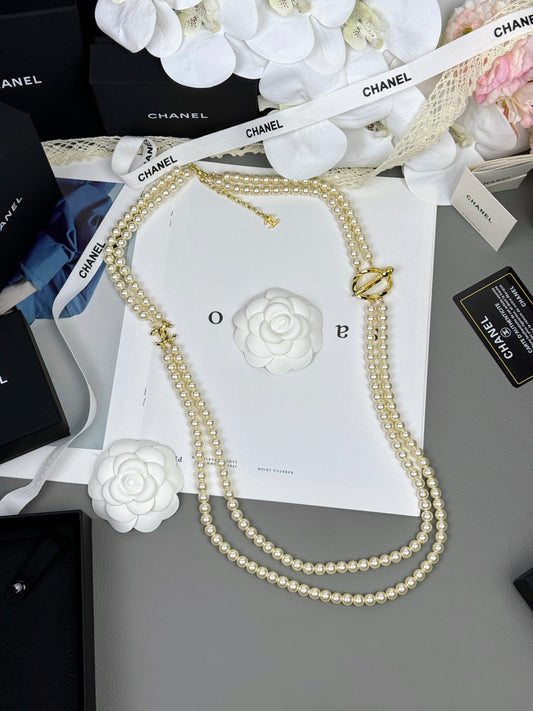 [⭐Lioran]25K Pencil Double C Double-Layer Pearl Sweater Chain