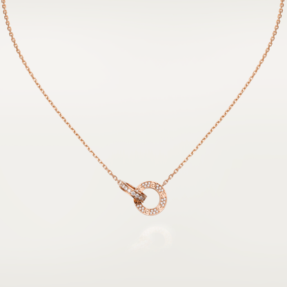 [⭐Lioran]LOVE 7.6MM NECKLACE ROSE GOLD AND SILVER  FULL DIAMOND