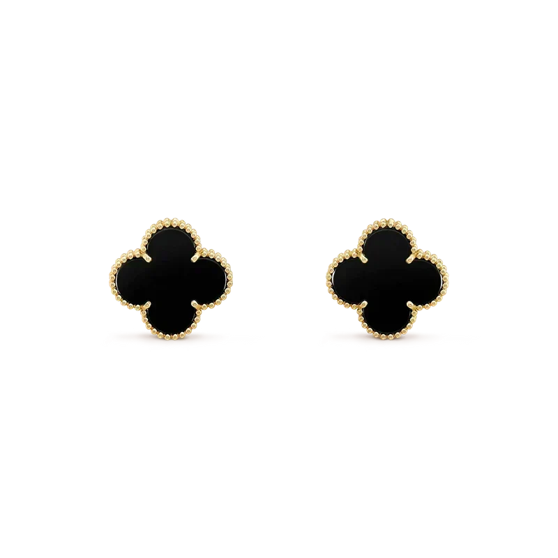 [⭐Lioran]CLOVER MEDIUM 1 MOTIFS  ONYX STUD EARRINGS