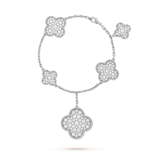 [⭐Lioran]CLOVER 6 MOTIFS SILVER DIAMOND BRACELET