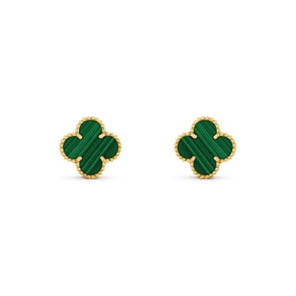 [⭐Lioran]CLOVER MEDIUM 1 MOTIFS MALACHITE  EARRINGS