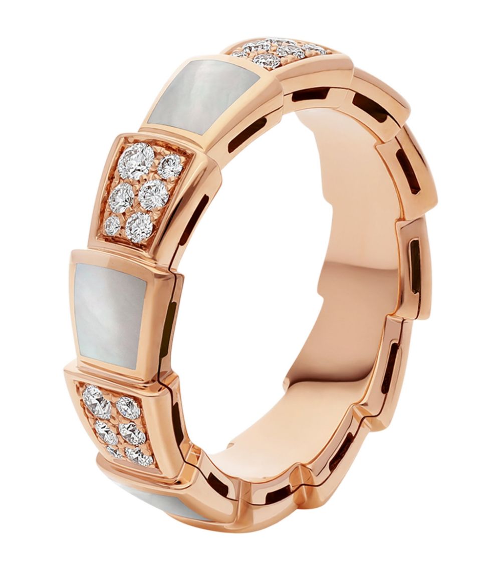 [⭐Lioran]SERPENTI RING PINK GOLD MOP DIAMOND PAVED 4MM