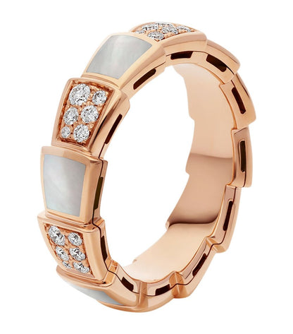 [⭐Lioran]SERPENTI RING PINK GOLD MOP DIAMOND PAVED 4MM