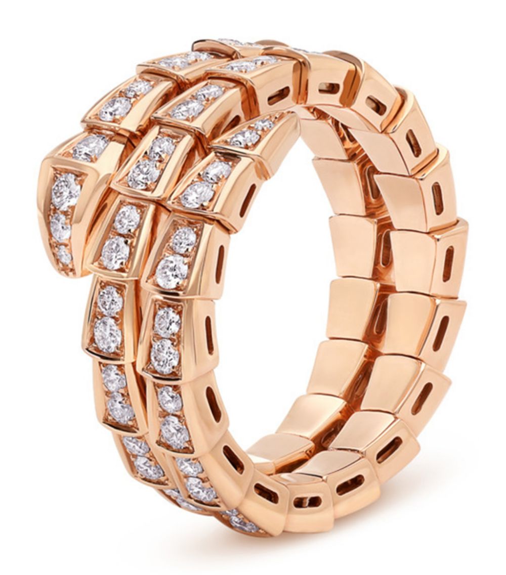 [⭐Lioran]SERPENTI RING PINK GOLD DIAMOND DOUBLE ROW