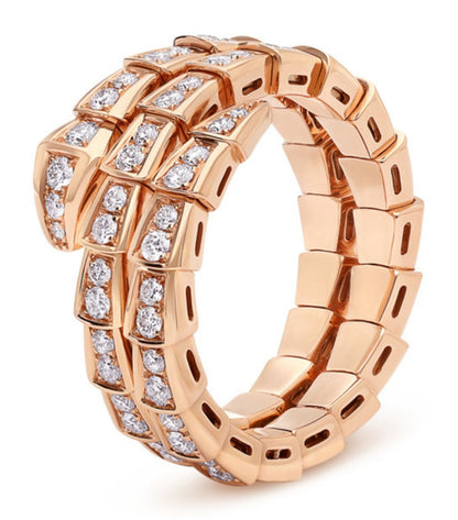 [⭐Lioran]SERPENTI RING PINK GOLD DIAMOND DOUBLE ROW