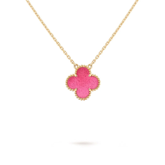 [⭐Lioran] NEW CLOVER 15MM PINK ENAMEL NECKLACE