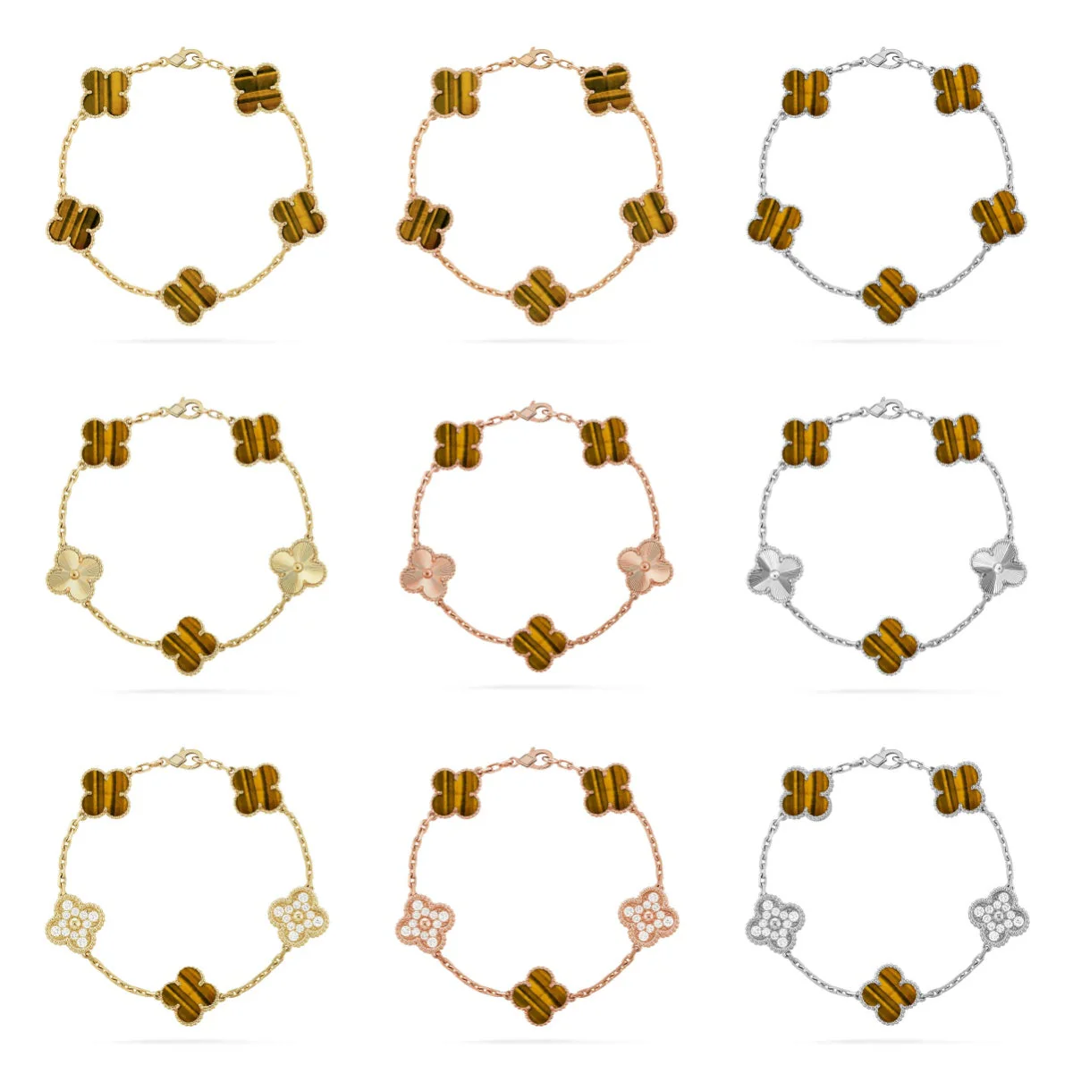 [⭐Lioran] CLOVER 5 MOTIFS TIGER EYE BRACELET COLLECTION